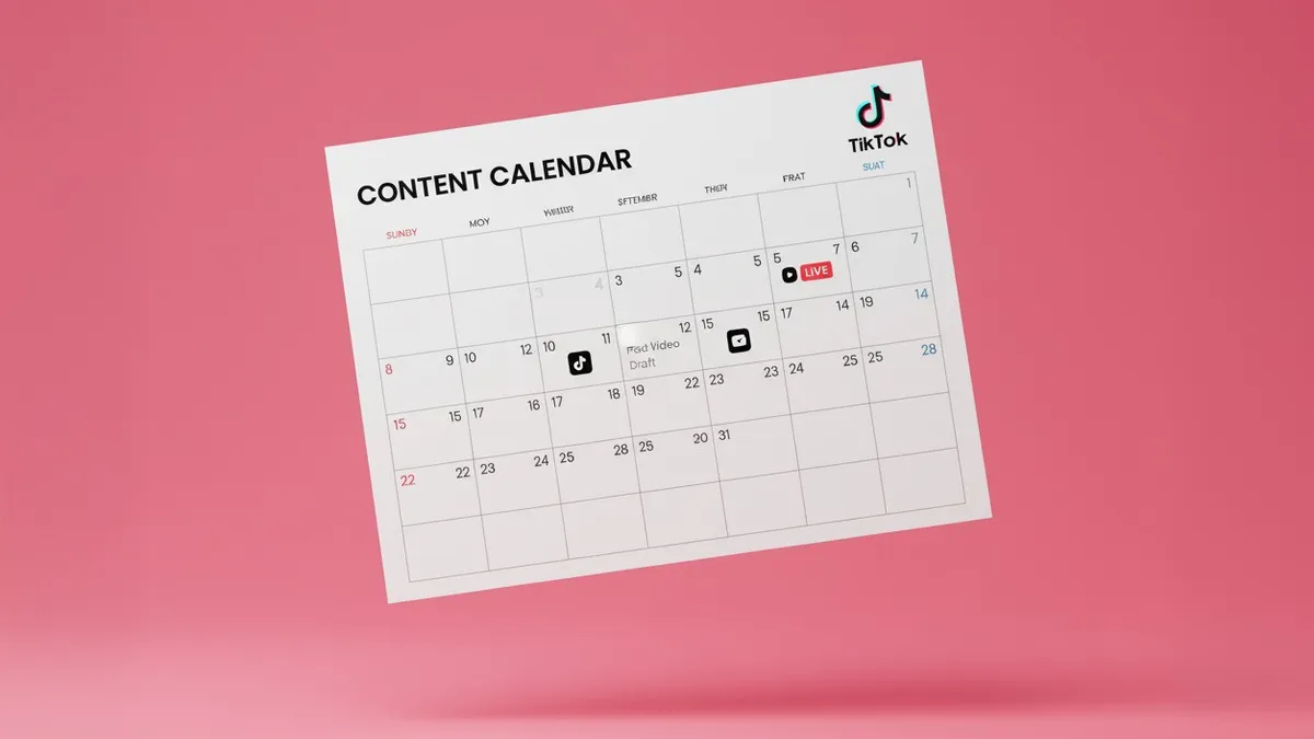 A 22 Content Calendar22 with a Tik Tok logo displaying scheduled posts against a pink background Large